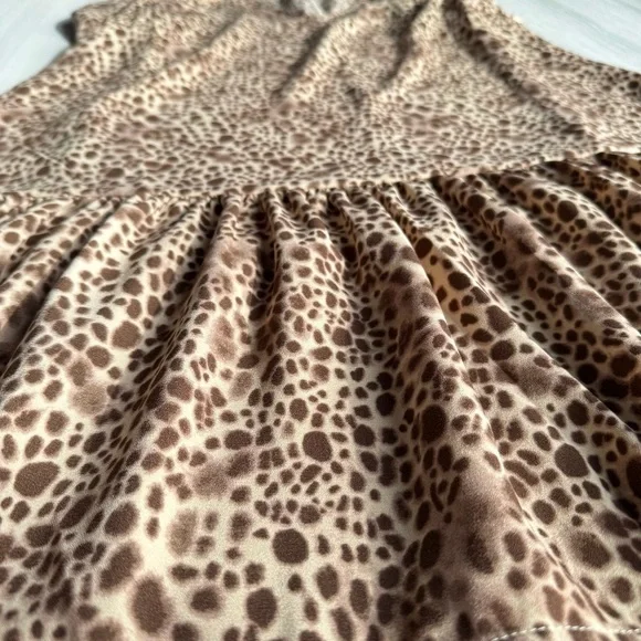 A NEW DAY V Neck Mini Dress XS Leopard Short‎ Sleeve Ruffle Hem Slip On Casual - Picture 9 of 11